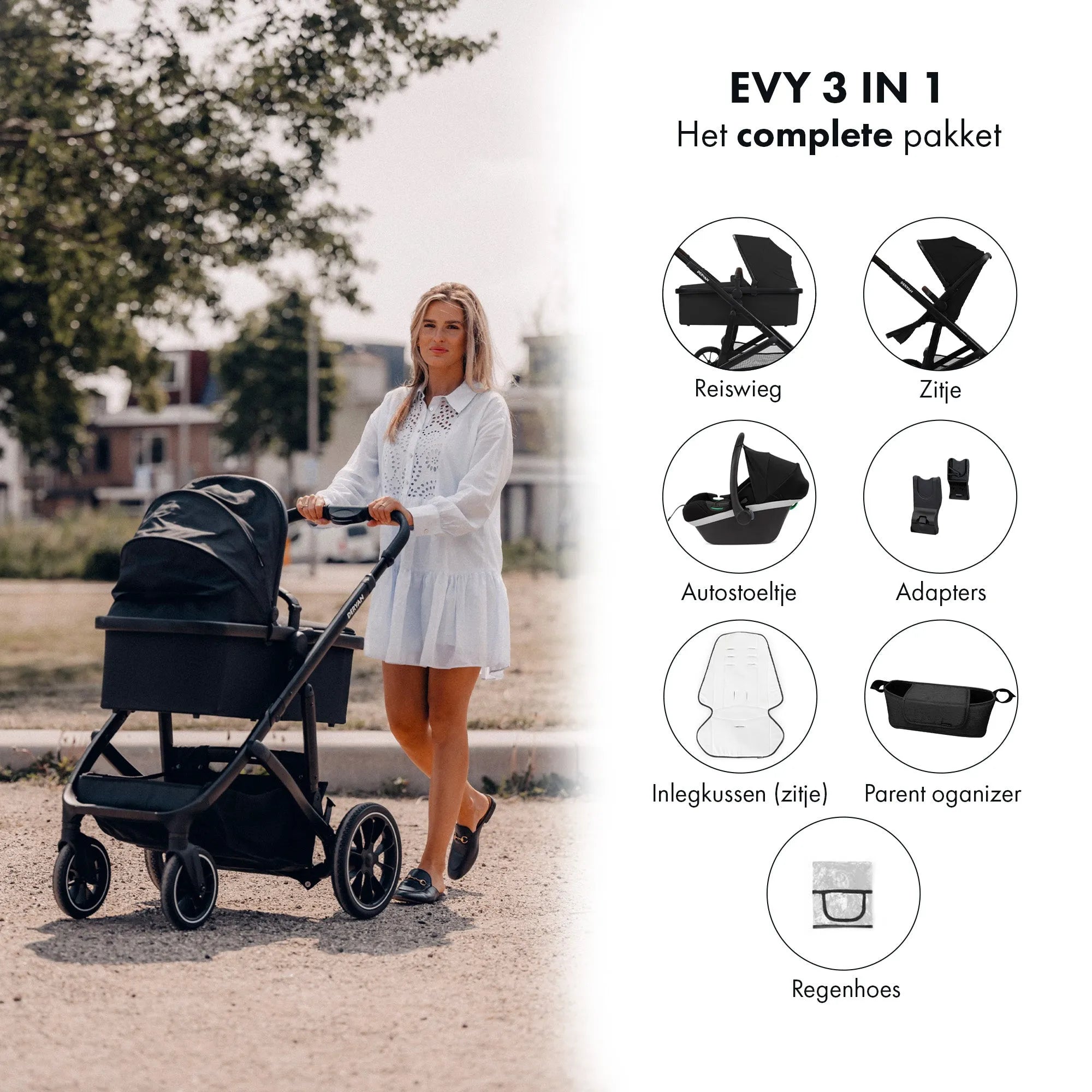 EVY V2 Kinderwagen 3 in 1 Zwart